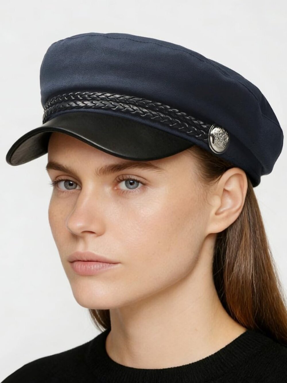 Women's Newsboy Cap Fiddler Caps Classic Beret Hat Fisherman Flat Hats Navy Blue